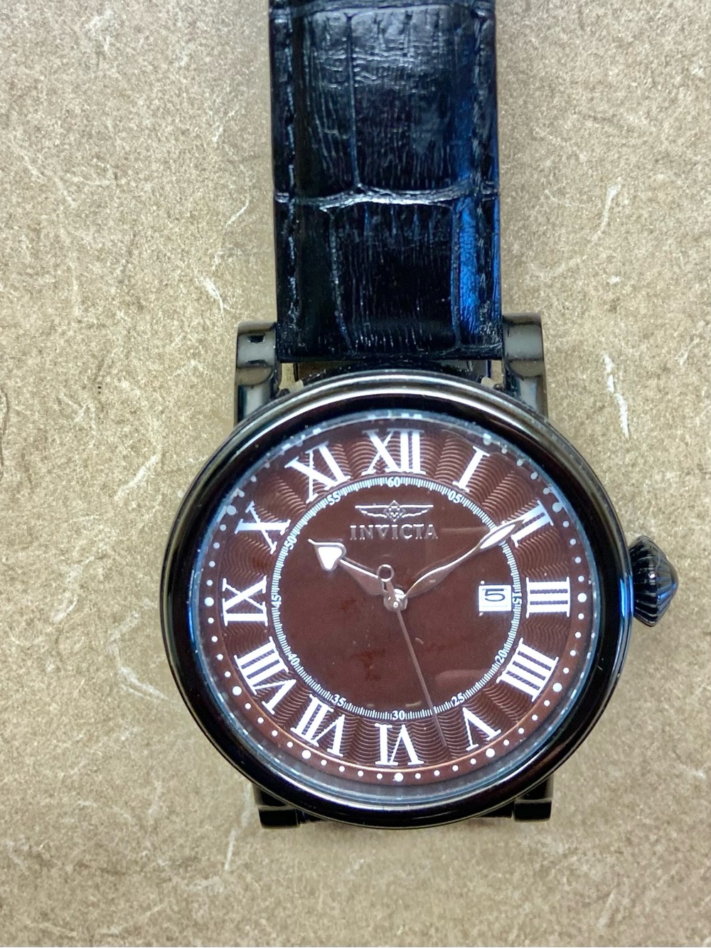 Invicta Brown Dial Watch with Black Leather Strap